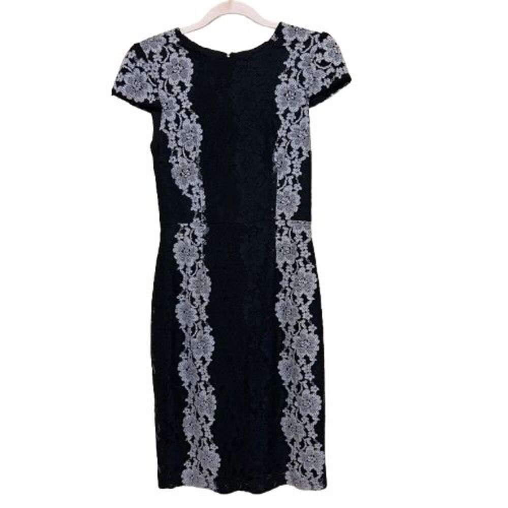 Betsey Johnson Black Gray Lace Cap Sleeve Sheath Midi Dress Size 6 Whimsigoth